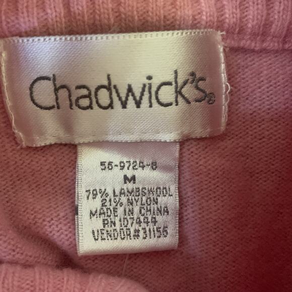 NEW CHADWICK'S PINK LAMBSWOOL ZIP-FRONT SWEATER SIZE MEDIUM - Picture 2 of 5